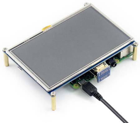 Дисплейный модуль 5inch HDMI LCD подключается к разъему расширения Raspberry Pi
