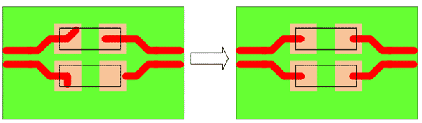 Некоторые САПР неверно рассчитывают длину проводников из-за учета сегментов, расположенных внутри контактных площадок