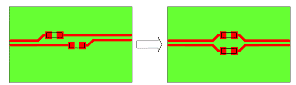 Необходимо размещать разделительные конденсаторы симметрично