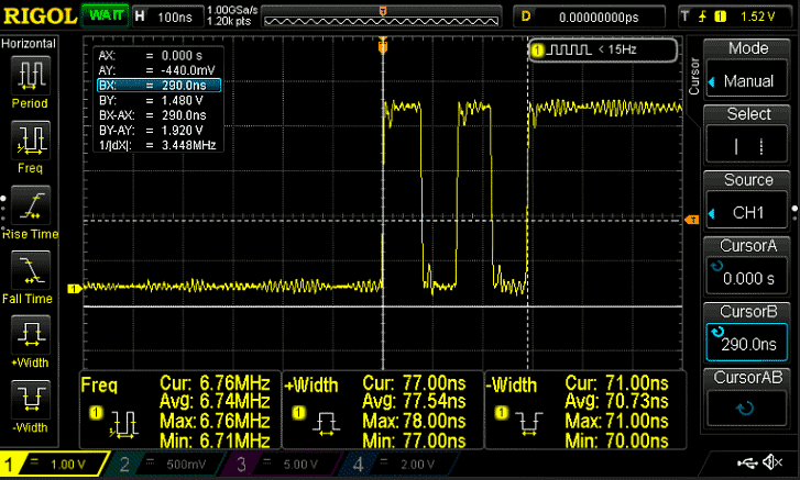 stm32f103 @ 128 МГц, время переключения = 290 нс