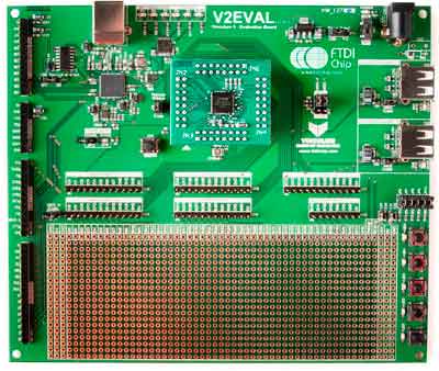 Плата V2-EVAL с установленной дочерней платой VNC2 Daughterboard