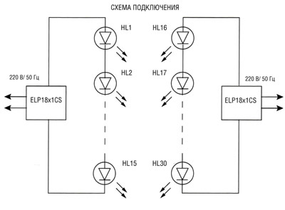Схема включения светодиодных модулей MX3AWT-A1 к источнику питания