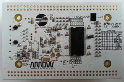 LPC4350-FET256 - первый цифровой сигнальный Cortex-M4 микроконтроллер с Cortex-M0 сопроцессором (вид сзади)
