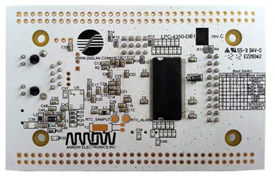 LPC4357-DB1-B – компактная отладочная плата на базе цифрового сигнального Cortex-M4 микроконтроллера LPC4357FET256 с Cortex-M0 сопроцессором. Вид снизу.