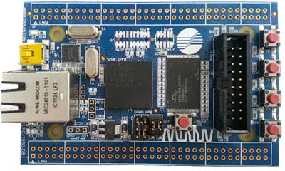 LPC1850-DB1-B - оценочная плата на базе Cortex-M3 микроконтроллера LPC1850FET256 от NXP. Вид сверху