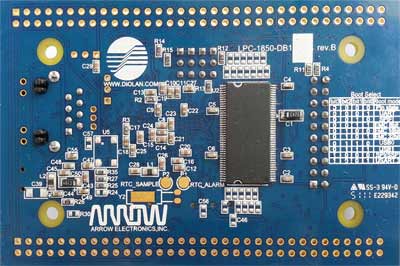 LPC1850-DB1-B - оценочная плата на базе Cortex-M3 микроконтроллера LPC1850FET256 от NXP. Вид снизу
