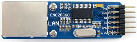 ENC28J60 EthernetBoard -  плата с установленным Ethernet контроллером  ENC28J60 и SPI интерфейсом.