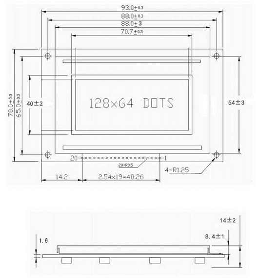 Габариты модуля LCD12864-KS [5 V Blue Backlight]
