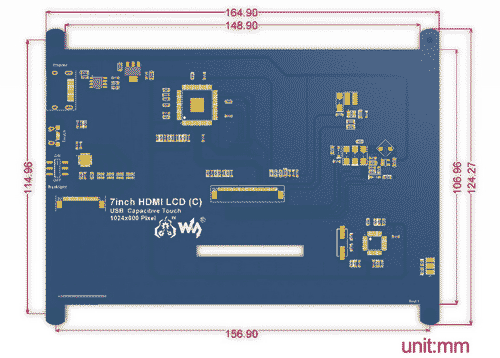 7inch HDMI LCD [C]. Вид снизу. Габариты