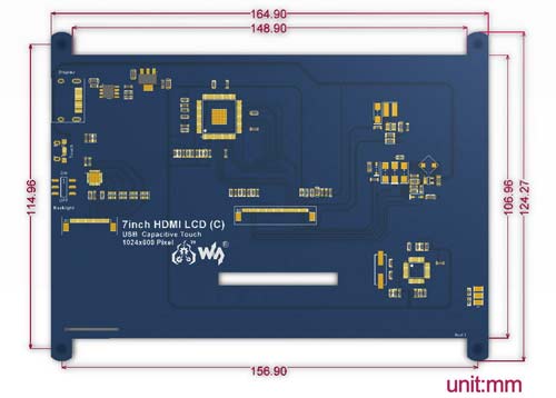 7inch HDMI LCD [C]. Вид снизу. Габариты