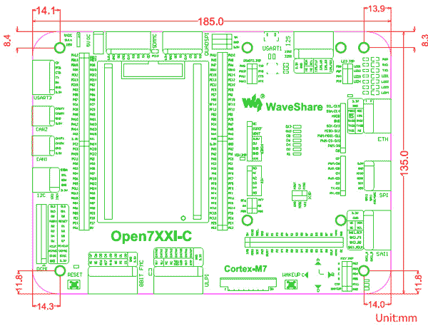 Габариты материнской платы комплекта Open746I-C Package B
