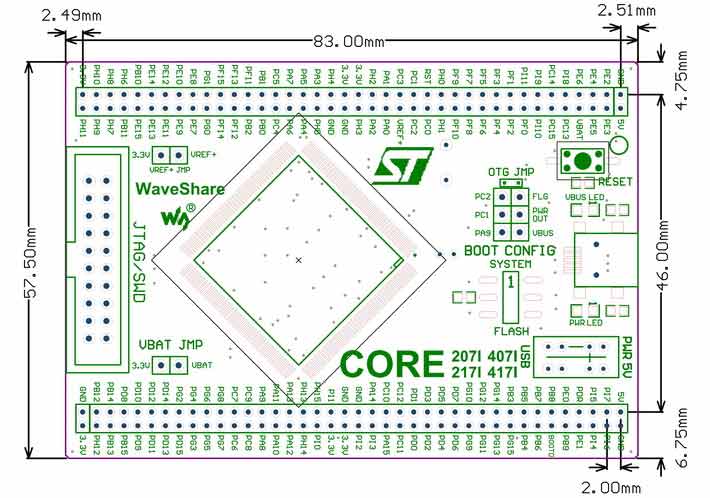  Габариты платы Core407I