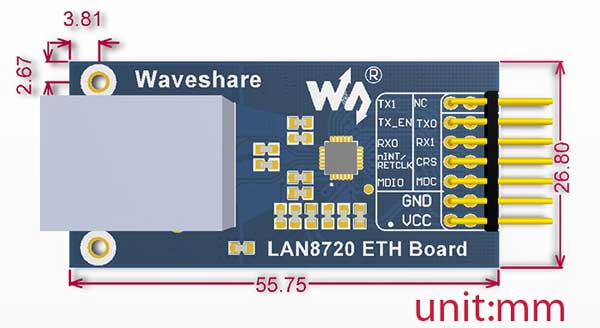 Размеры модуля LAN8720 ETH Board