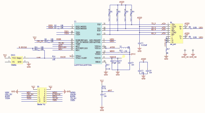 Схема принципиальная электрическая модуля LAN8720 ETH Board