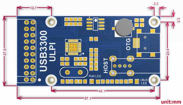 Размеры платы USB3300 USB HS Board