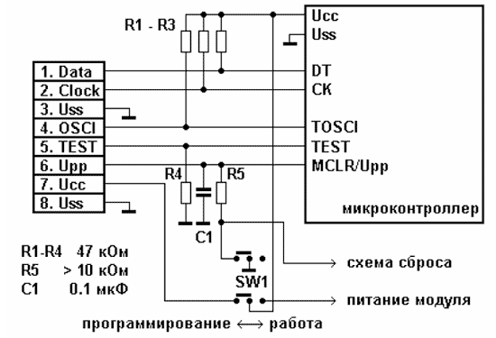 Вариант фрагмента схемы включения микроконтроллера (для 1886ВЕ2, ВЕ3, ВЕ4)