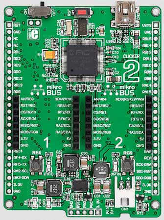 Компактный стартовый набор clicker 2 for PIC32MX с двумя сокетами mikroBUS™