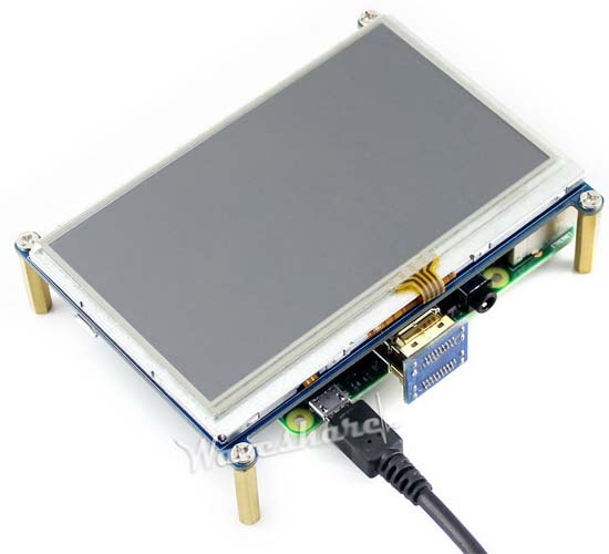 Дисплей 4.3INCH HDMI LCD с подключенным Raspberry Pi. Вид со стороны LCD