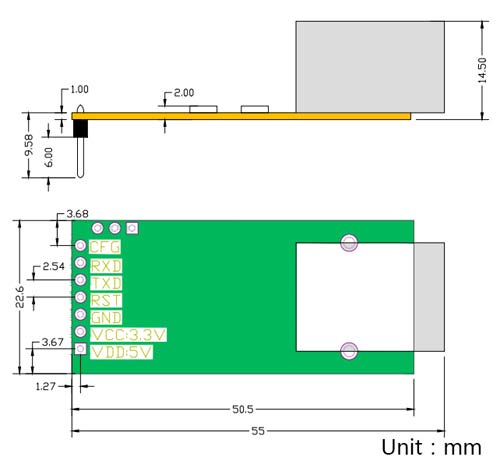 Размеры модуля UART TO ETH