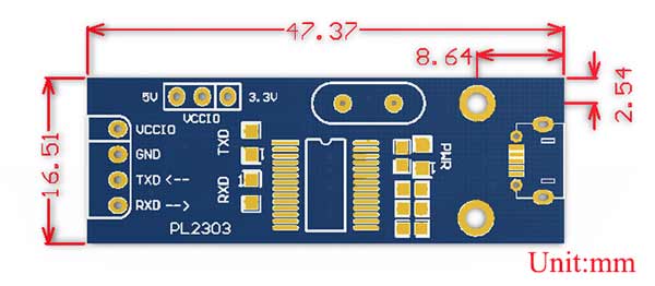 Размеры платы PL2303 USB UART Board [micro]