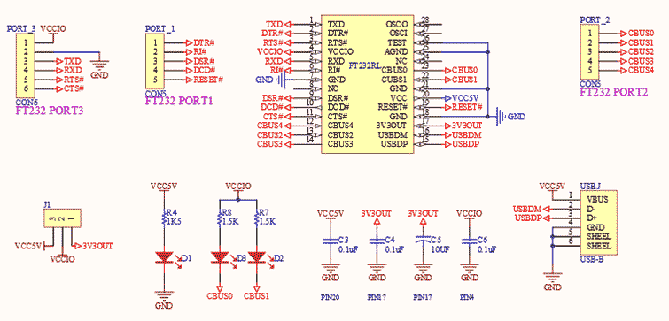 Схема принципиальная электрическая платы FT232 USB UART Board [micro]