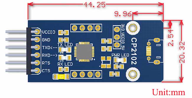 Размеры модуля CP2102 USB UART Board [micro]