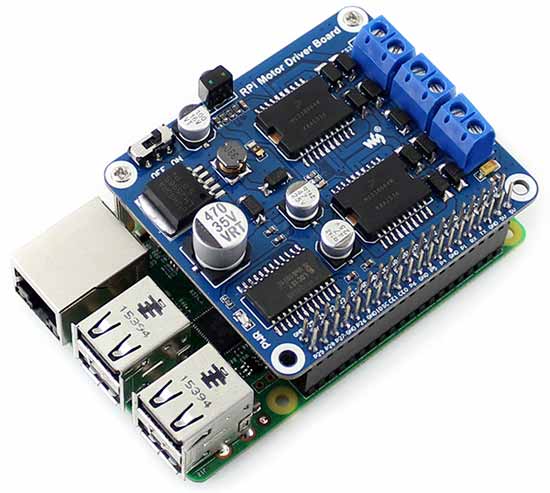 Плата расширения RPi Motor Driver Board, подключенная к Raspberry Pi