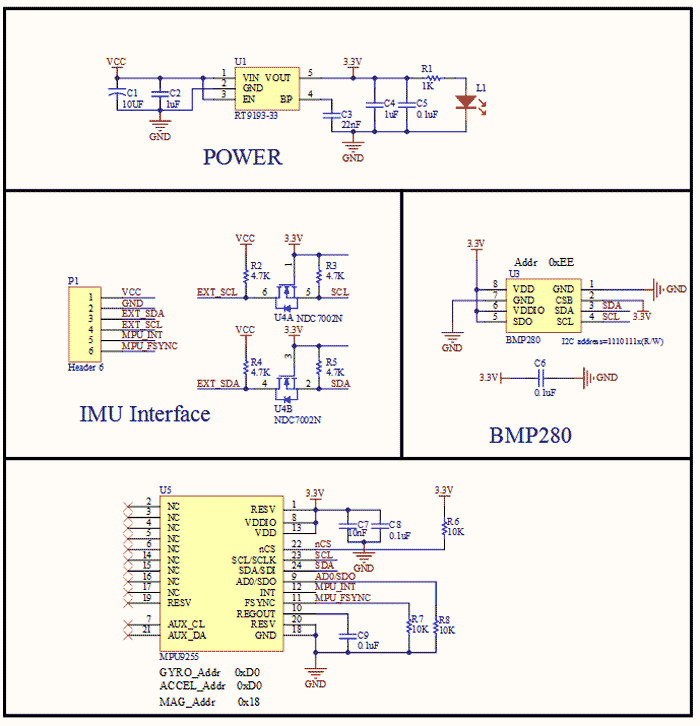 Схема принципиальная электрическая инерциального измерительного модуля 10 DOF IMU Sensor [C]