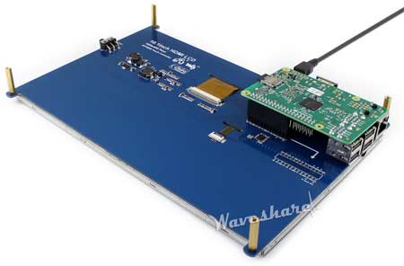 Дисплей 10.1inch HDMI LCD с подключенным миникомпьютером Raspberry Pi. Вид снизу