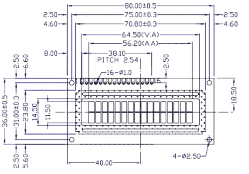 Размеры дисплея LCD1602 [3.3V Blue Backlight]