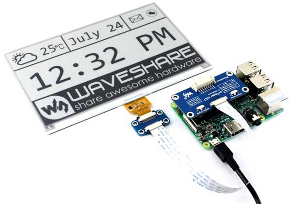 e-Ink дисплей, подключенный к Raspberry Pi с использованием e-Paper Driver HAT