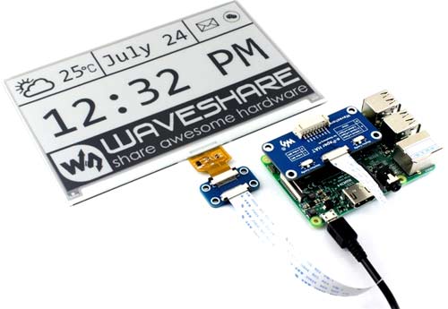 Дисплей 7.5inch e-Paper HAT, подключенный к Raspberry Pi