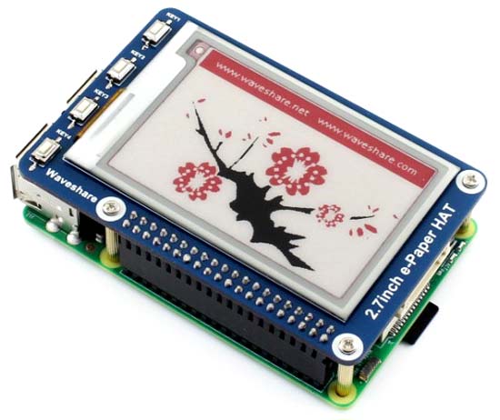 Дисплей 2.7inch e-Paper HAT [B], установленный на Raspberry Pi