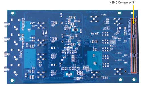 Расположение разъема HSMC на плате AD/DA Data Conversion Card (вид снизу)