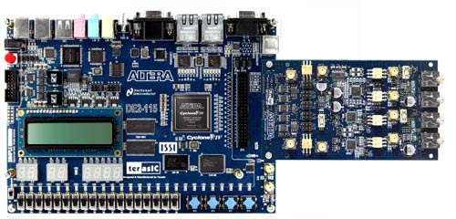 Плата AD/DA Data Conversion Card, подключенная к отладочной плате Altera DE2-115 