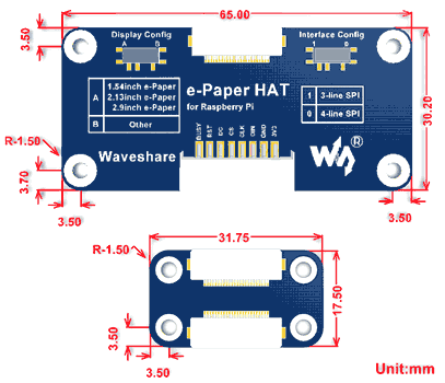 Размеры плат e-Paper HAT Driver